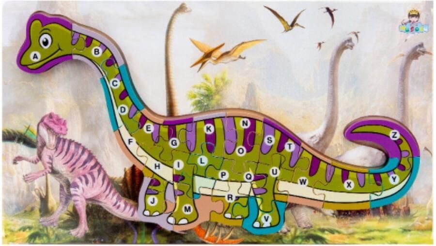 Houten legpuzzel Dino 40 x 22 cm. Letters puzzel Alfabet leren met Dinosaurus