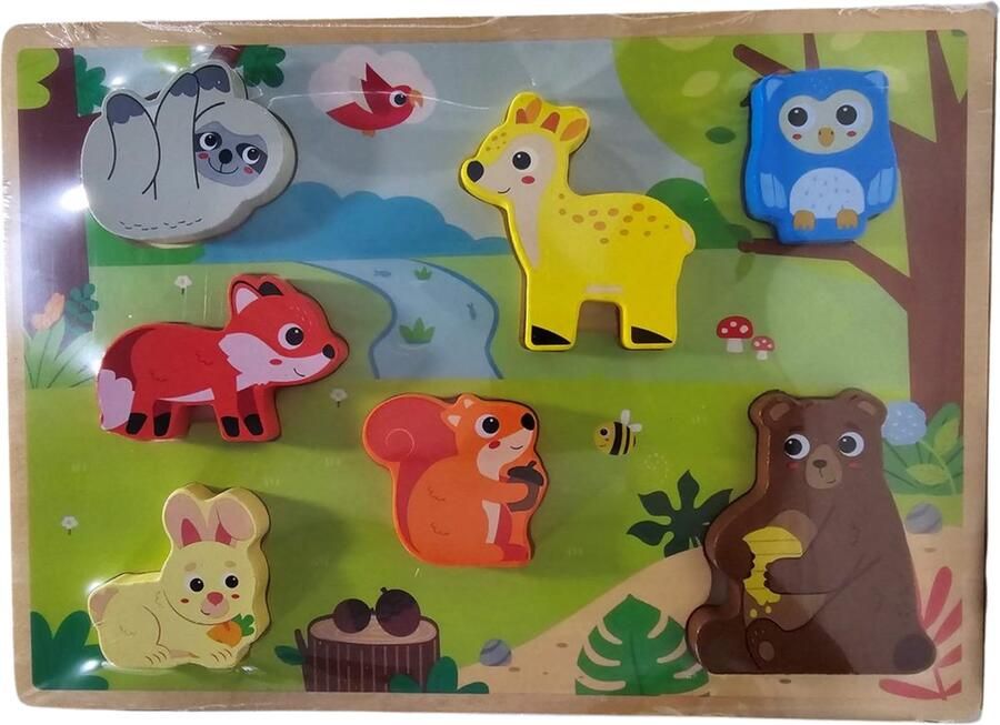 Houten legpuzzel met verschillende dieren uit het bos 8 delig