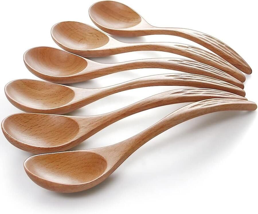 Houten lepel eetlepels soeplepels 6 stuks lepelset in Japanse stijl natuurlijke lepel hout keukengerei koffie thee honing keukenaccessoires servicelepels voor thuis keuken feest restaurant