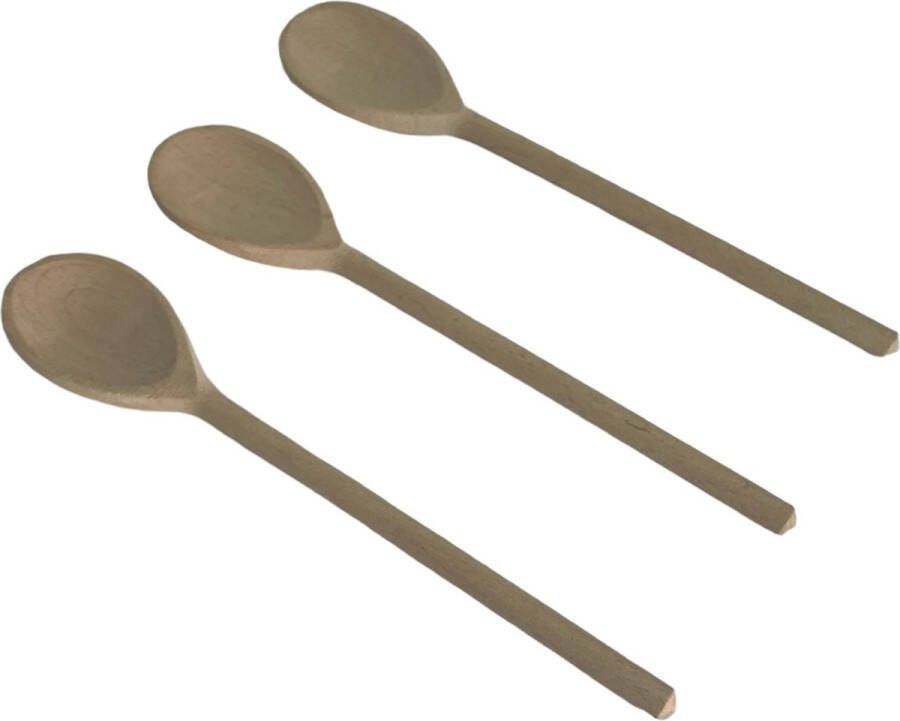 Houten lepel pollepel kooklepel set van 3 stuks 30 cm beukenhout