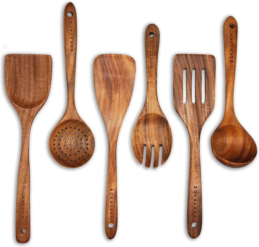 Houten lepels om te koken houten kookgerei 6-delige keukengereiset houten keukengerei om te koken 100% natuurlijk teakhout houten spatel om te koken