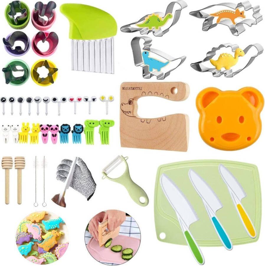 Houten Montessori Kindermes voor Kinderen Veilig Kookmes voor Peuters Hakmolen Snijgereedschap Dinosaurus Uitsteekvormpjes 43 Delige Set Parasol Protective Cover