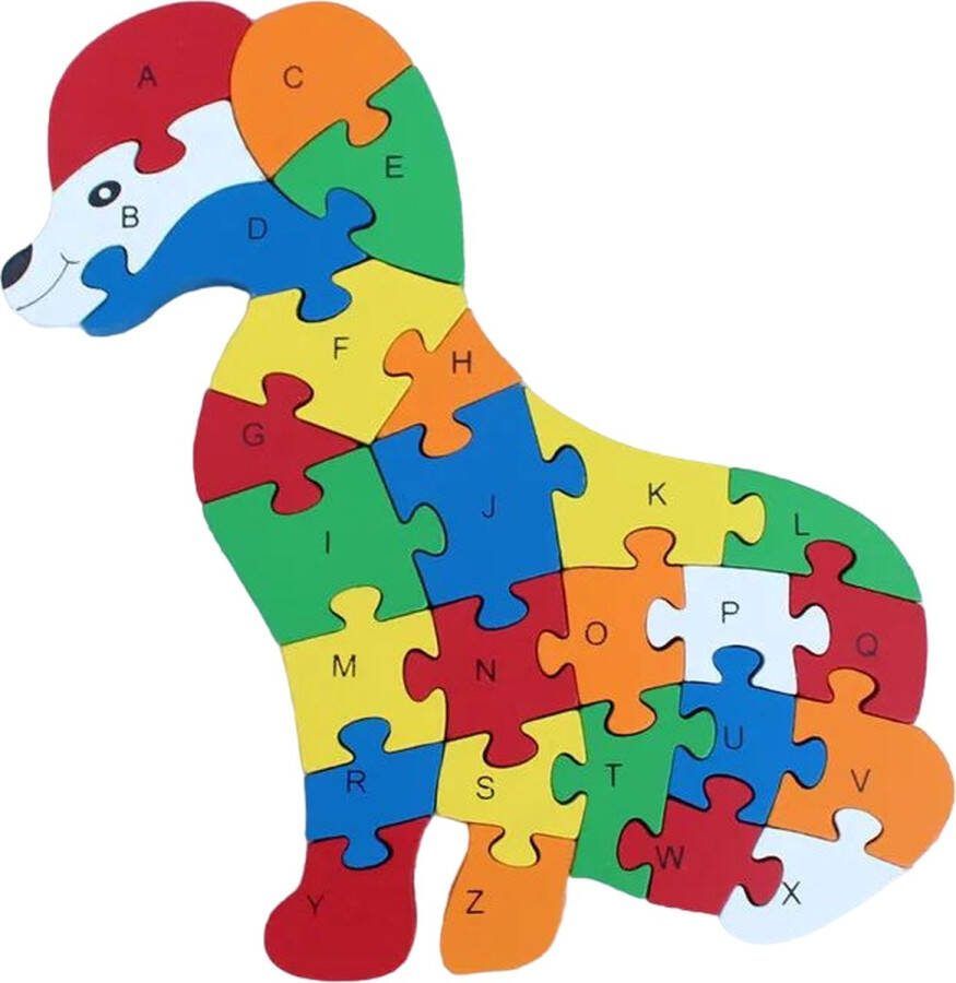 Houten montessori puzzel Honden- letters alfabet 26 stukjes Legpuzzel educatief vanaf 3 jaar Educatief Sensorisch Montessori Speelgoed Peuters Kleuters Snoezelen Sensorische stimulatie |Houten puzzel