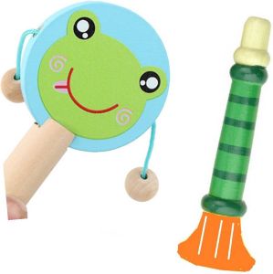 Houten muziekinstrumenten klein Lengte 12 cm trompet en drum kleine muziekinstrumentjes voor peuters