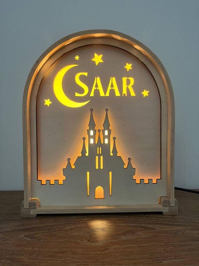 Houten nachtlampje Het Kasteel met naam