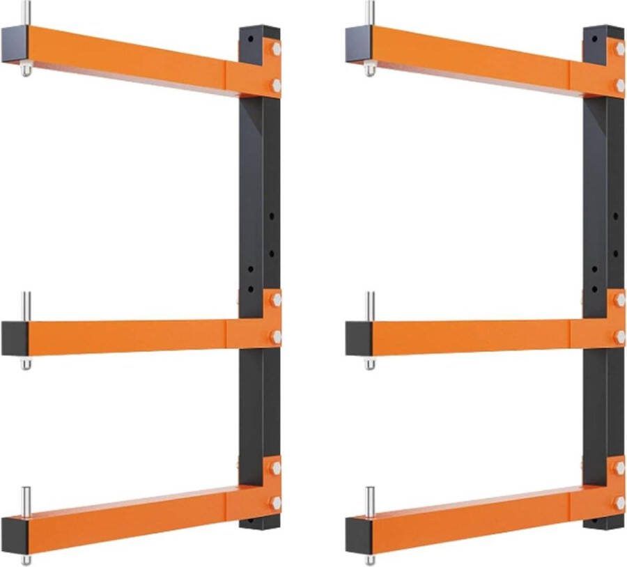 Houten organizer en metalen houtopslag wandhouder 3 niveaus 2 stuks binnen en buiten
