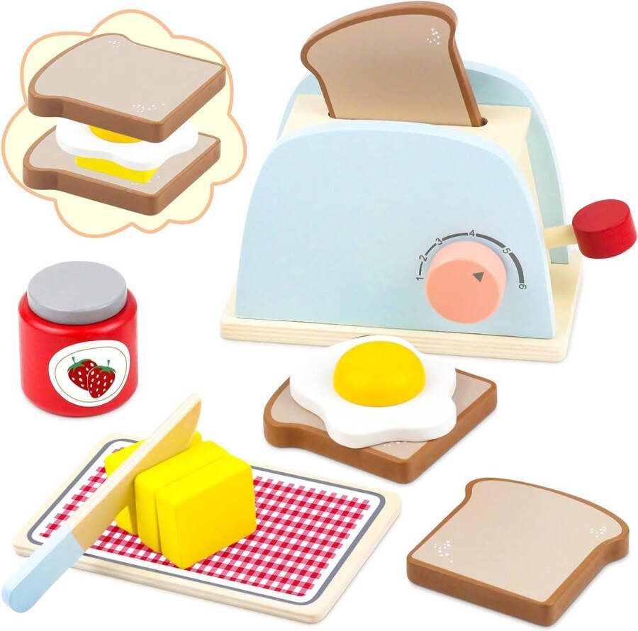 Houten pop-up broodrooster speelgoedspeelset voor kinderen