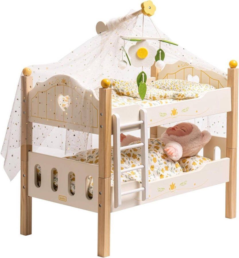 Houten Poppenbed Stapelbaar Geschikt voor 43 cm Poppen Geel poppenstoel