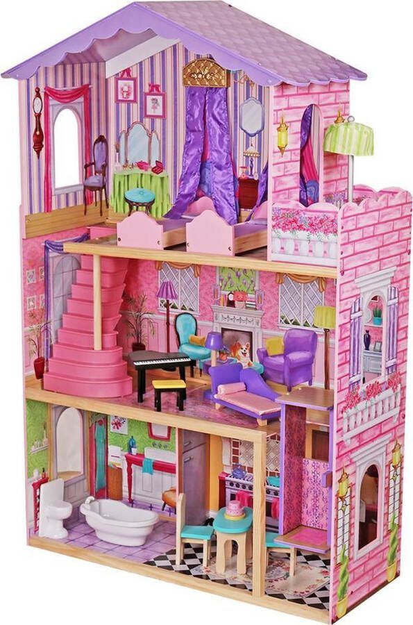 Houten Poppenhuis Little Fantasy Meubelset 15pcs 87x34x107cm