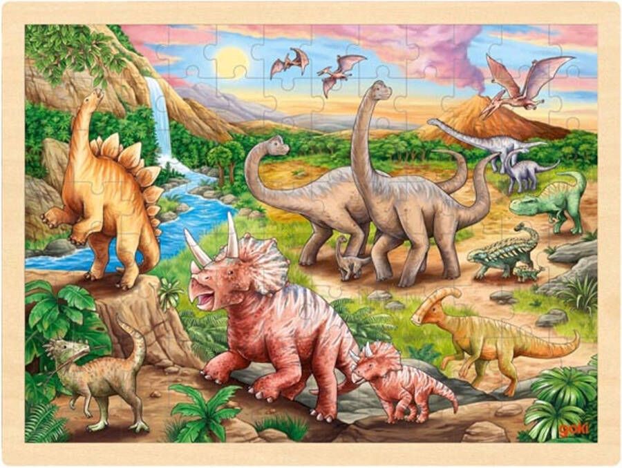 Houten Puzzel Dinosaurus Dinoland 96 stukjes dinosaur T-rex houten speelgoed vanaf 3 jaar