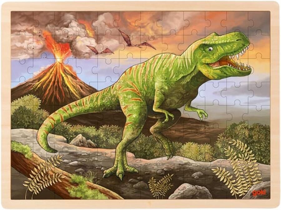 Houten Puzzel dinosaurus dinopuzzel 96 stukjes dino's T-Rex houten speelgoed vanaf 3 jaar