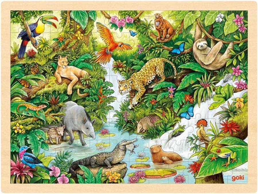 Houten Puzzel In the Jungle puzzel 96 stukjes cheetah oerwoud houten speelgoed vanaf 3 jaar