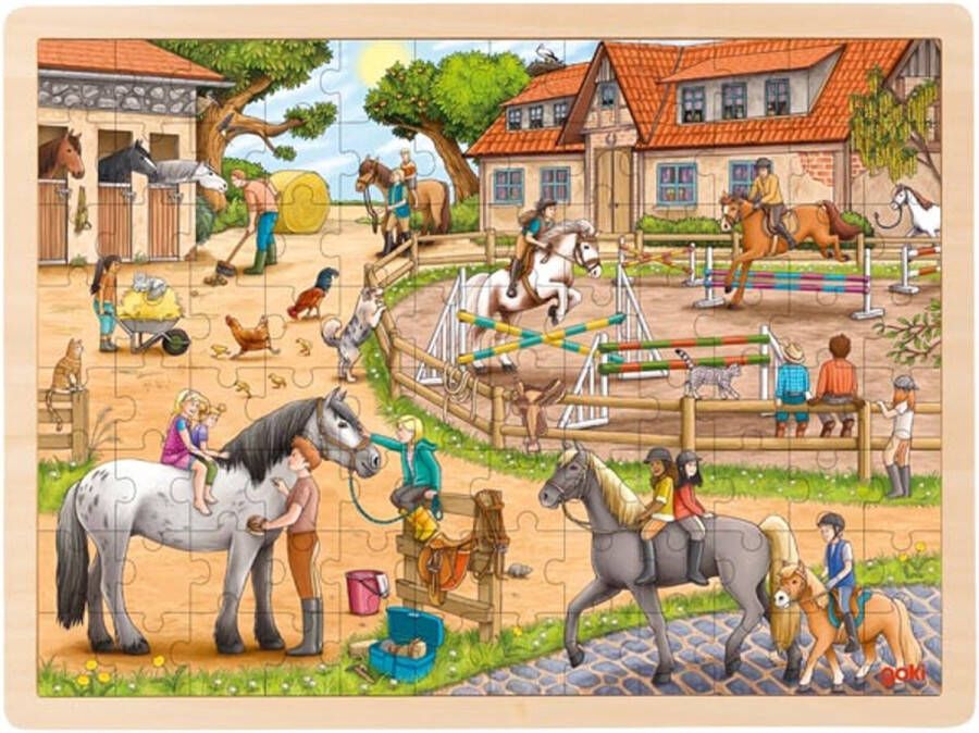 Houten Puzzel manege paardenpuzzel 96 stukjes paarden pony's houten speelgoed vanaf 3 jaar