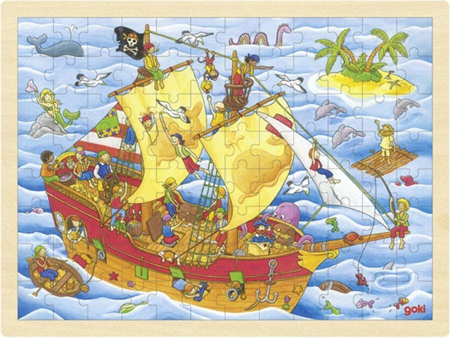 Houten Puzzel Piraten puzzel 96 stukjes op zee pirates houten speelgoed vanaf 3 jaar