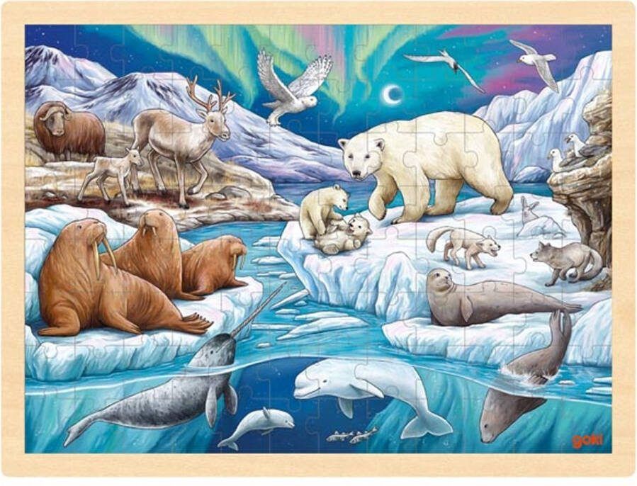 Houten Puzzel Polar Night Noordpool 96 stukjes ijsbeer houten speelgoed vanaf 3 jaar