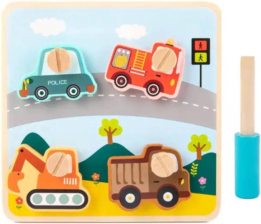 Houten puzzel voertuigen Vanaf 18 maanden Kinderpuzzel Educatief montessori speelgoed Grapat en Grimms style