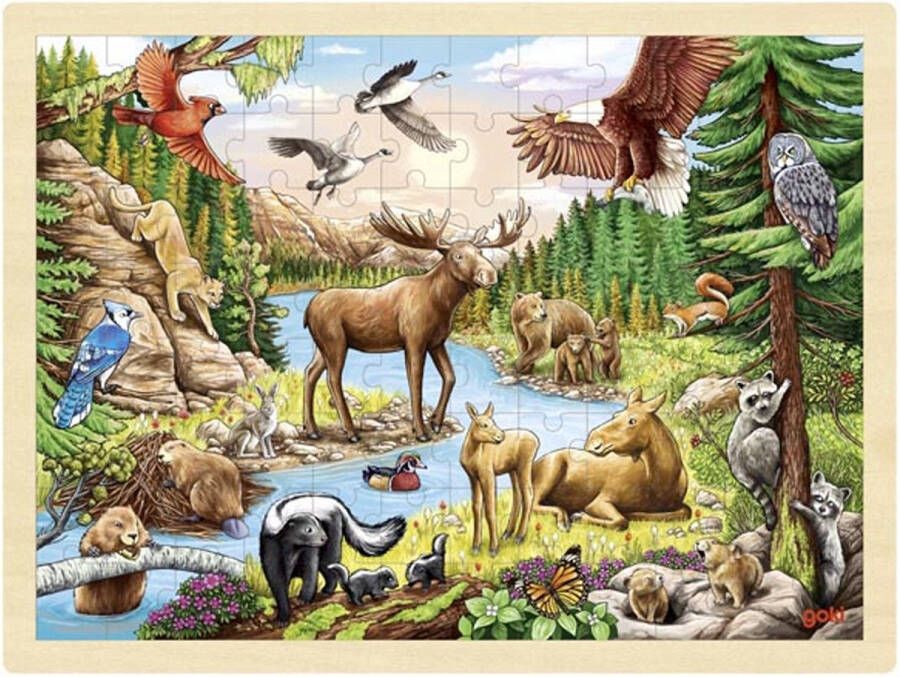 Houten Puzzel wilde dieren bosdieren natuur wildernis 96 stukjes houten speelgoed vanaf 3 jaar