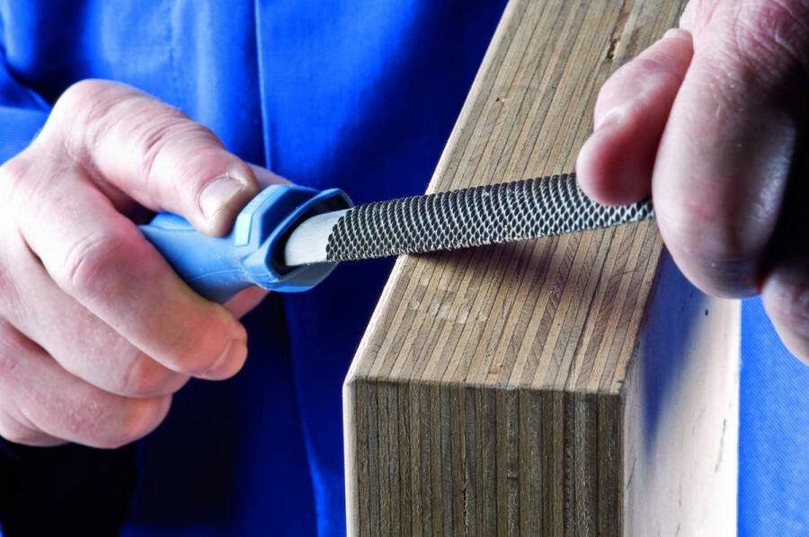Houten raspen 250 mm halfronde spits toelopende vijl incl. ergonomische vijlheft voorbewerken en afwerken Raspen