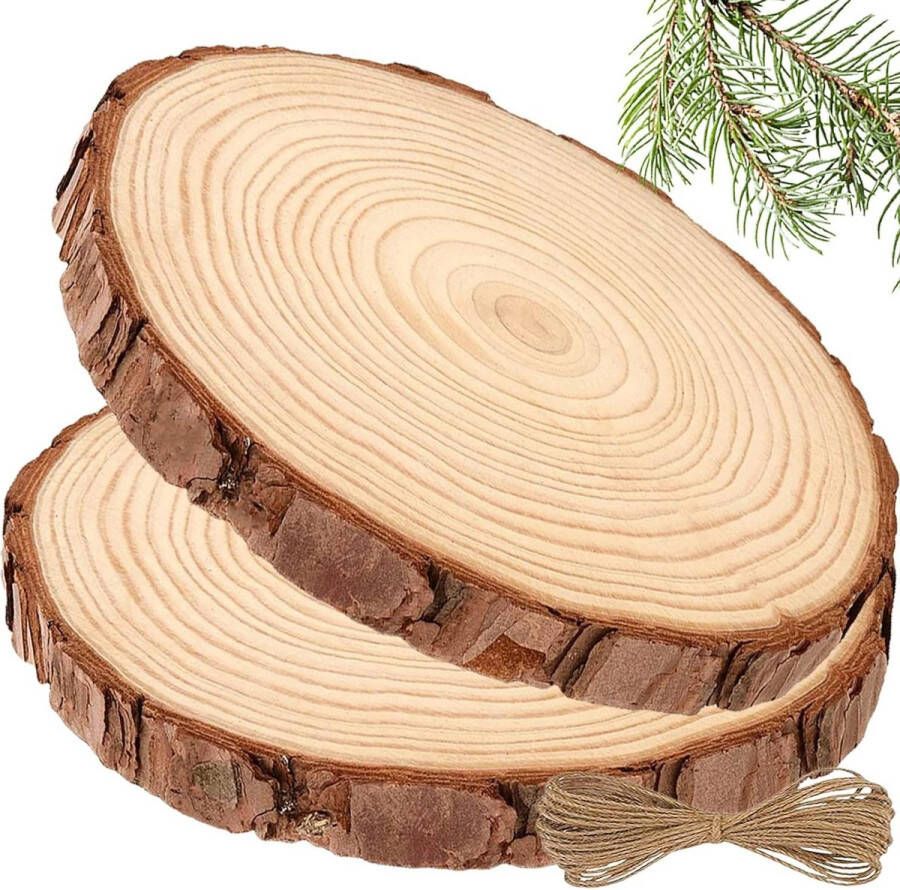 Houten schijven 20-22 cm 2 stuks Boomschijven om te knutselen Kerstdecoratie met binddraad Klauwnagels Houten schijf