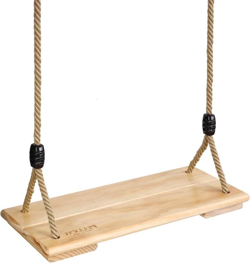 Houten schommelzitje met karabijnhaak voor volwassenen roestvrij staal kinderschommel tuinschommel outdoor spelletjes in hoogte verstelbaar tot 100 kg belastbaar volwassenen kinderen