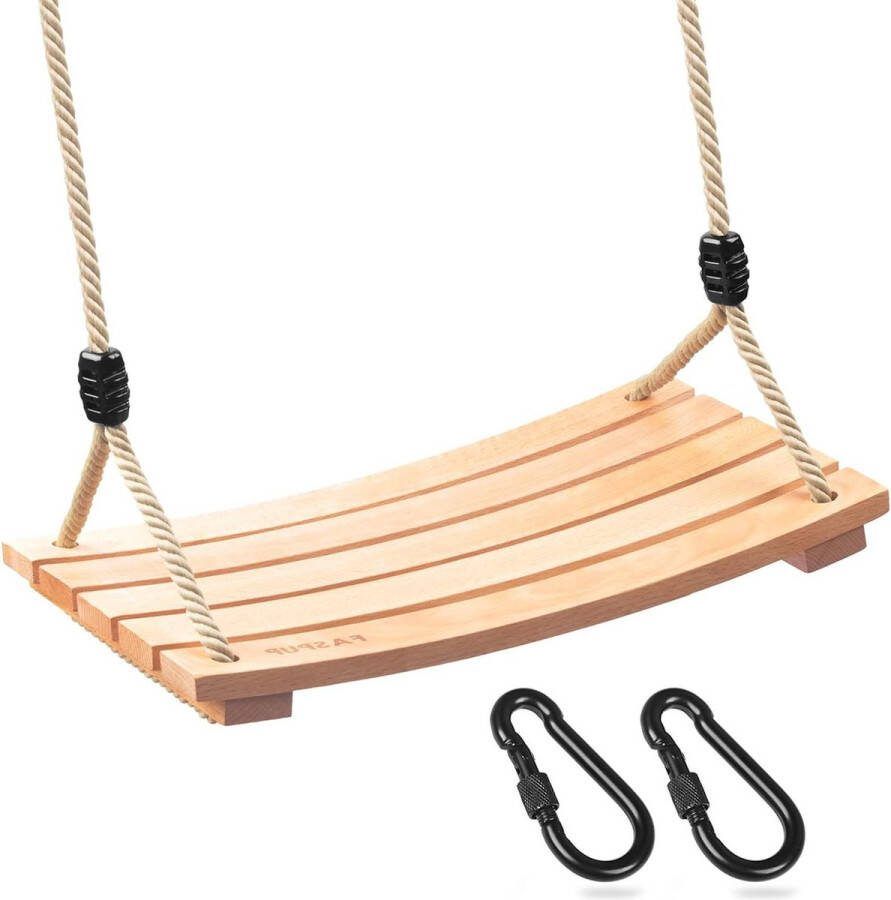 Houten Schommelzitje Outdoor met Verstelbaar Henneptouw Tuinschommel voor Volwassenen en Kinderen Buiten Tot 100 kg 17.7 x 7.9 in