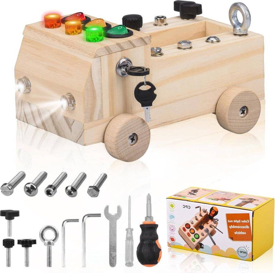 Houten schroefplank autolichtschakelaar sensorisch houten speelgoed Montessori Busy Board voor kinderen vanaf 3 jaar Busy board