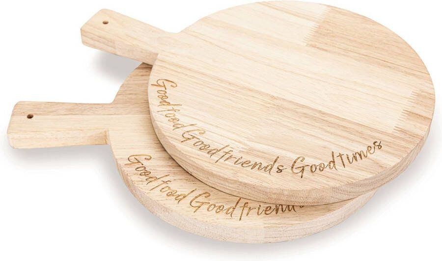 Houten serveer- hapjes- tapasplank met handvat Good food Good friends & Good times