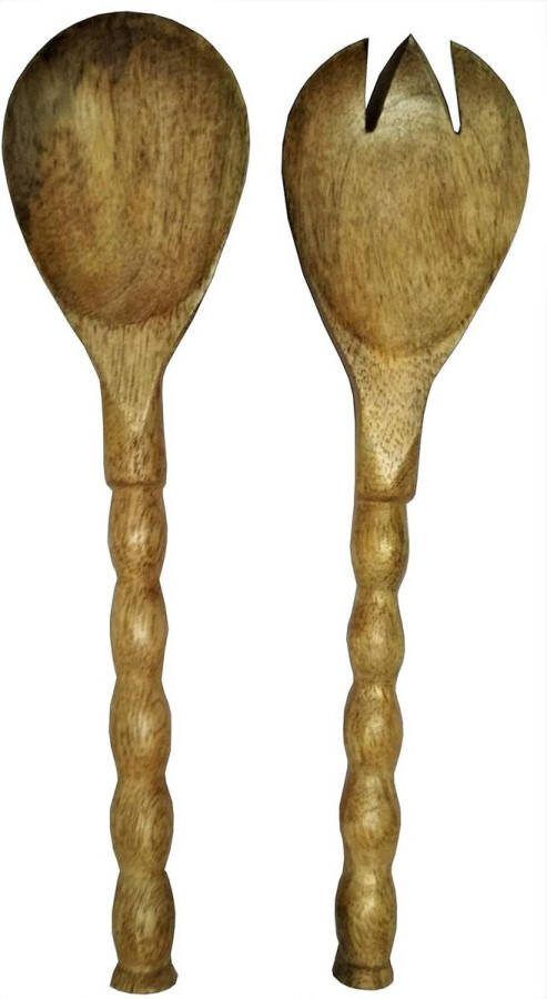 Houten Serveerlepel & Vork Set 'Knopen & Twirls' Handgemaakt Vintage Servies Keuken Decoratie 11632 Wooden Spoons