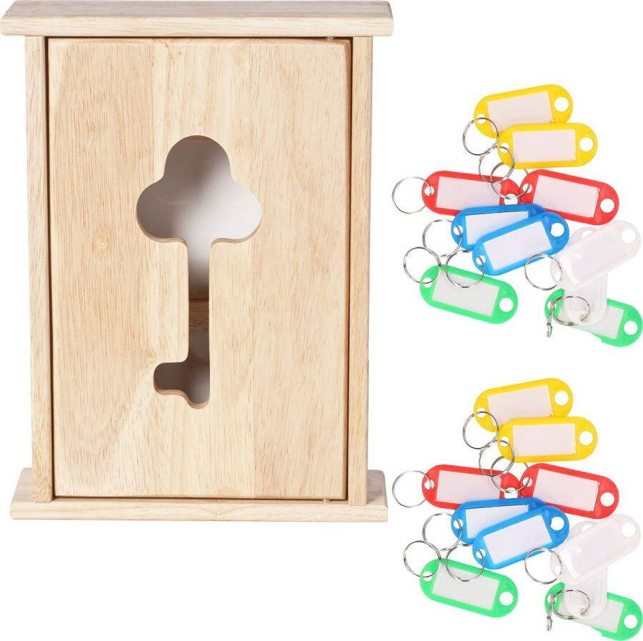 Merkloos Houten sleutelkastje met 20x stuks sleutellabels 19 x 26 cm Sleutelkastjes