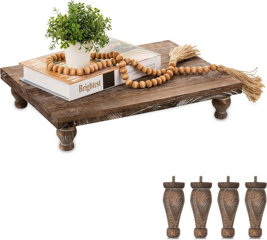 Houten sokkel display riser: boerderij hout met standaard decoratief dienblad houten dienblad standaard rustiek bruin centrum voor koffie bar keuken eetkamer tafel