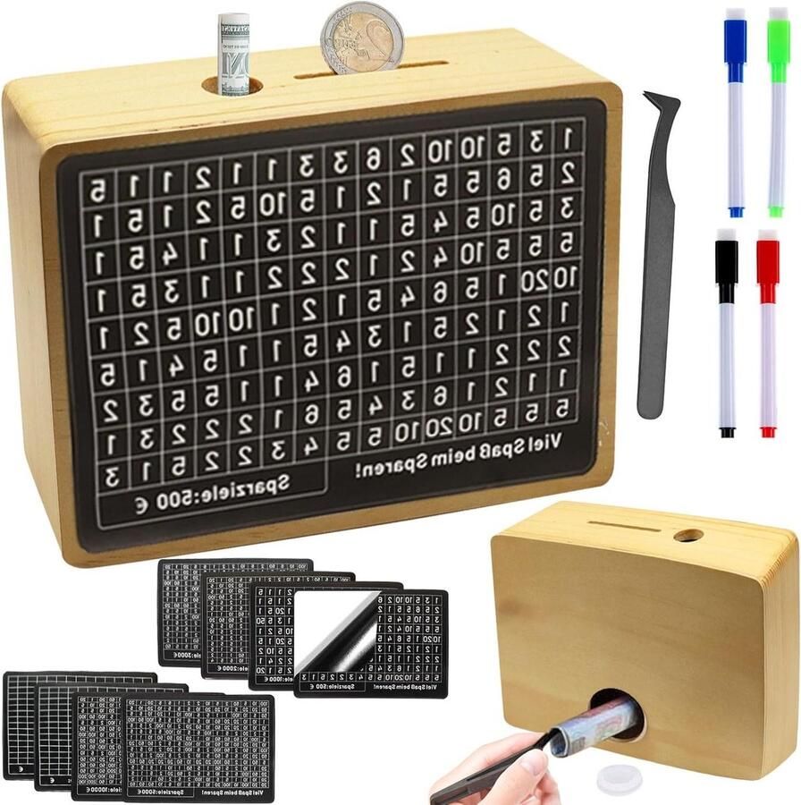 Houten spaarpot met teller herbruikbaar voor kinderen en volwassenen € 500 € 1000 € 3000 spaarpot volwassenen