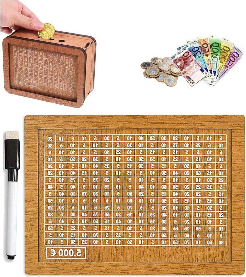 Houten spaarpot met teller voor volwassenen en kinderen spaardoel € 1000 help kinderen goede gewoonte op te bouwen spaarpot volwassenen