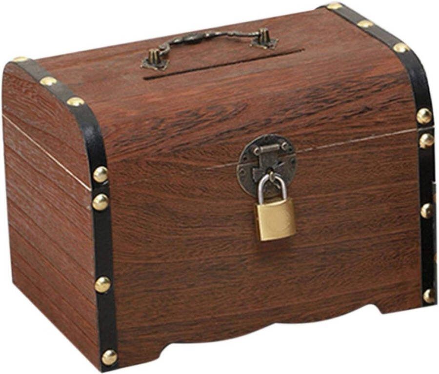 Houten spaarvarken schatkist Vintage handgemaakt Met slot en sleutels Kinderen Woondecoratie