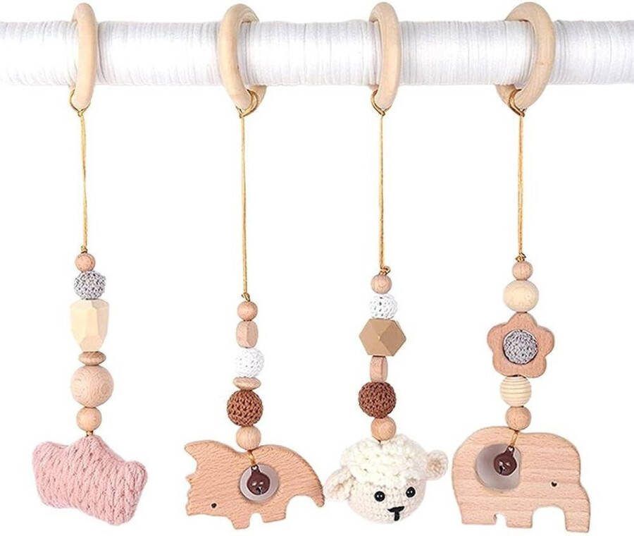 Houten speelboog met 4 hangers voor baby's Babyspeelgoed van hout Babygym actief speelgoed Duurzaam