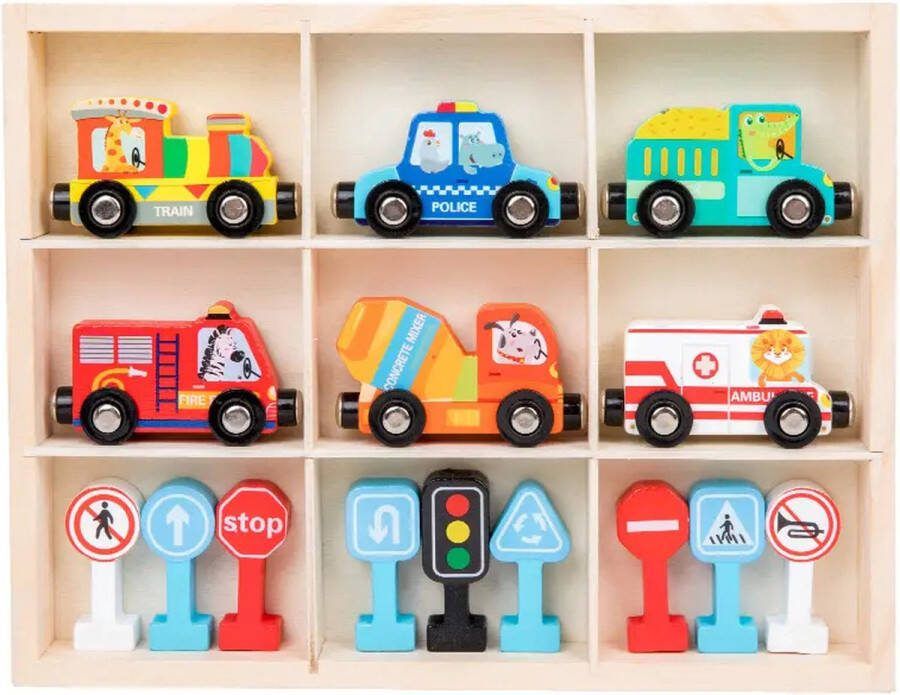 Houten speelgoed auto's met magneet 15-delig Vanaf 2 jaar Educatief montessori speelgoed duurzaam speelgoed 2 jaar Jongens speelgoed