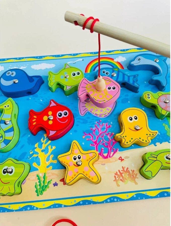 Houten Speelgoed Educatieve kinderpuzzel Magneetvissen voor Kinderen Educatief Sensorisch Montessori Speelgoed Eendjes vangen Magneetpuzzel Puzzel voor Peuters Kleuters Snoezelen Sensorische stimulatie Magnetisch Visspel |Houten puzzel