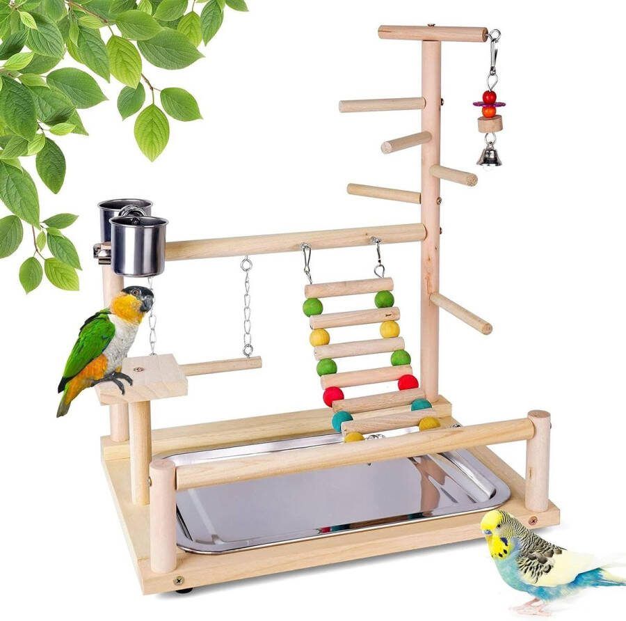 Houten speelstandaard vogelkooi voor papegaaien speeltuin met gym parkiet box ladder en voederbeker
