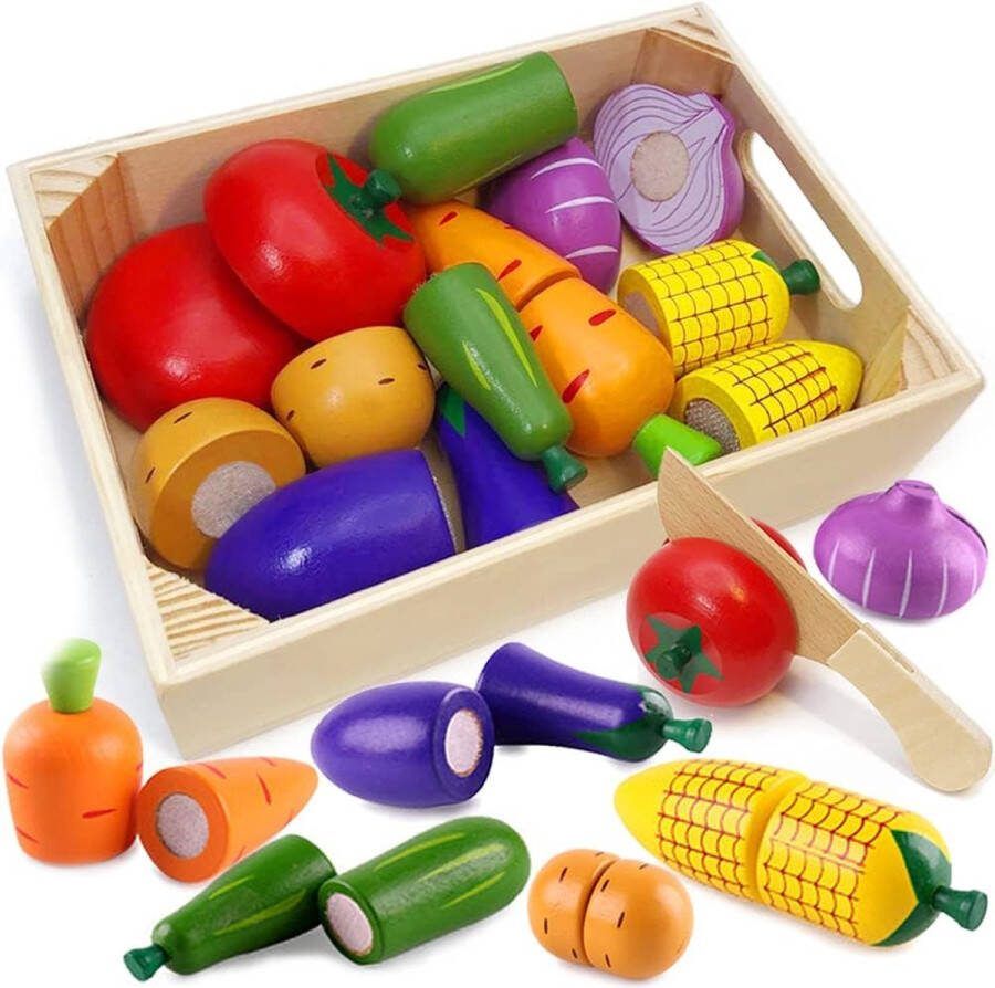 Houten Speelvoedsel voor Kinderen Keukenspeelgoed voor Peuters Snijdend Speelgoedvoedsel Houten Fruitgroenten Speelgoedetenswaren Geschenk voor Jongens Meisjes Educatief Speelgoed