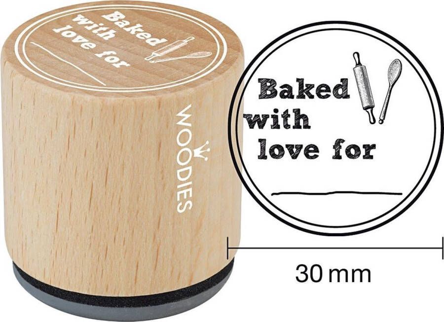 Houten stempel d: 30 mm h: 35 mm Baked with love for 1stuk