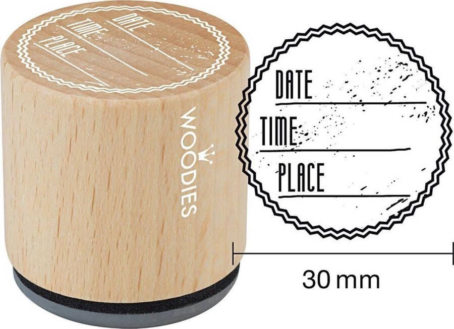 Houten stempel d: 30 mm h: 35 mm Date Time Place 1stuk