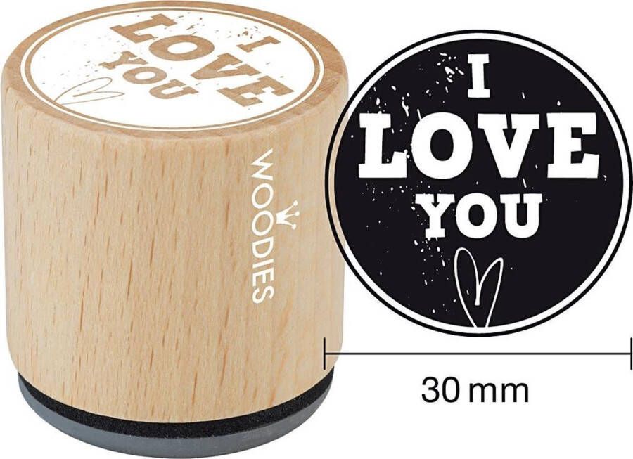 Houten stempel d: 30 mm h: 35 mm I love you 1stuk