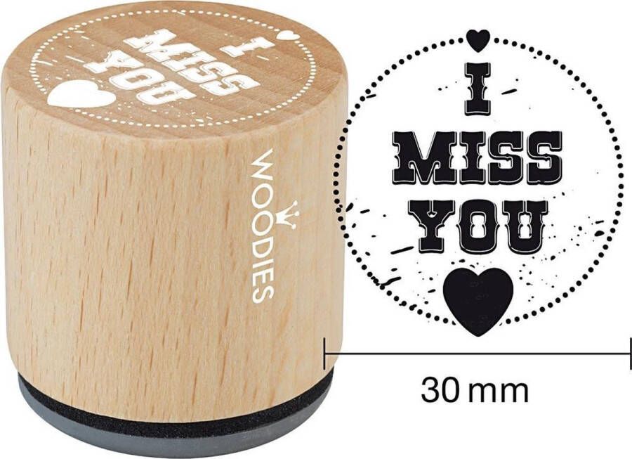 Houten stempel d: 30 mm h: 35 mm I miss you 1stuk