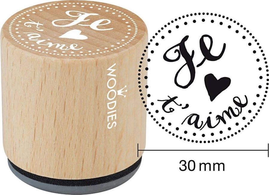 Houten stempel d: 30 mm h: 35 mm Je t'aime 1stuk