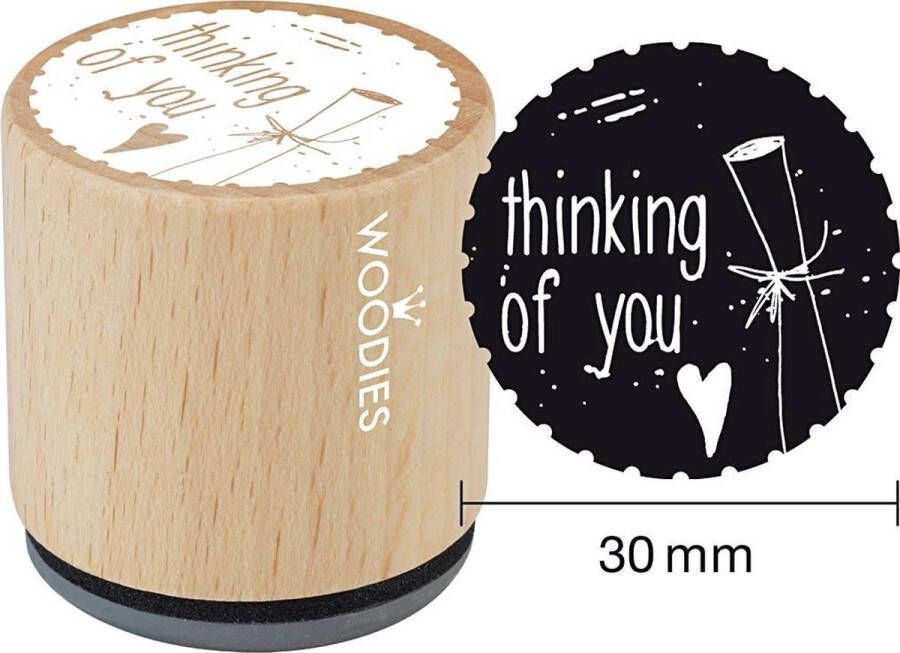 Houten stempel d: 30 mm h: 35 mm thinking of you 1stuk