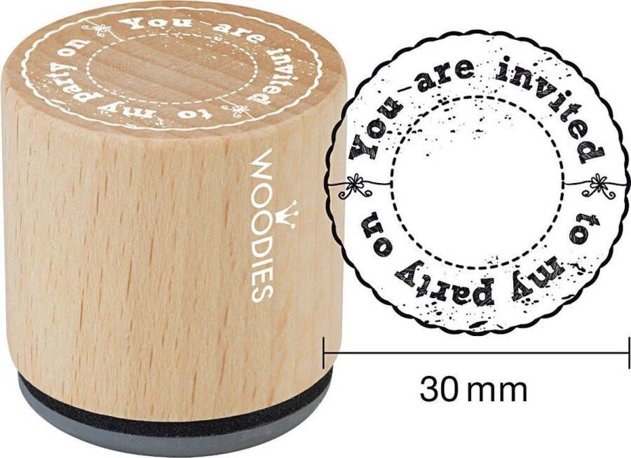 Houten stempel d: 30 mm h: 35 mm you are invited to my party on 1stuk