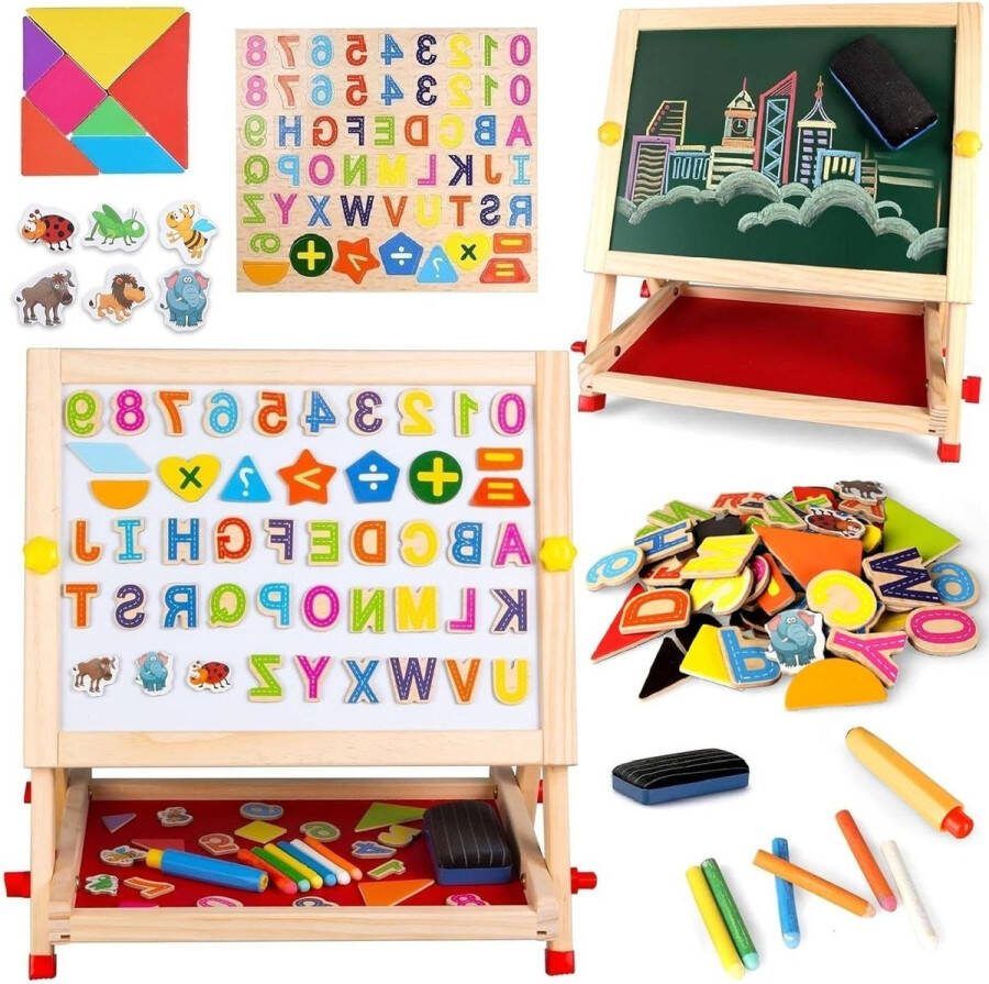 Houten Tafel Ezel Dubbelzijdig Tafelblad Tekentafel Magnetisch Whiteboard Krijtbord Letters Nummers Accessoires Jongens Meisjes 3 4 5 6 7 8 Jaar Oud