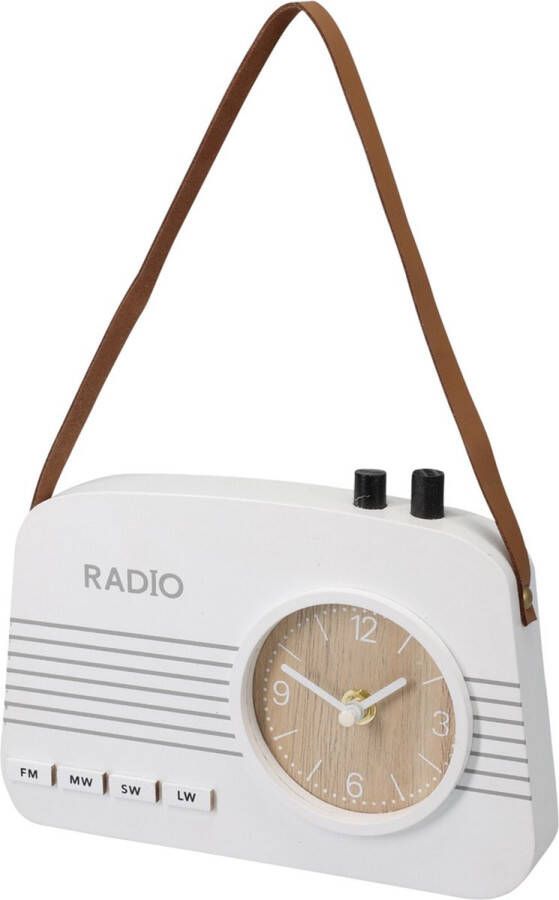 Houten tafelklok in de vorm van een radio. Kleur Wit