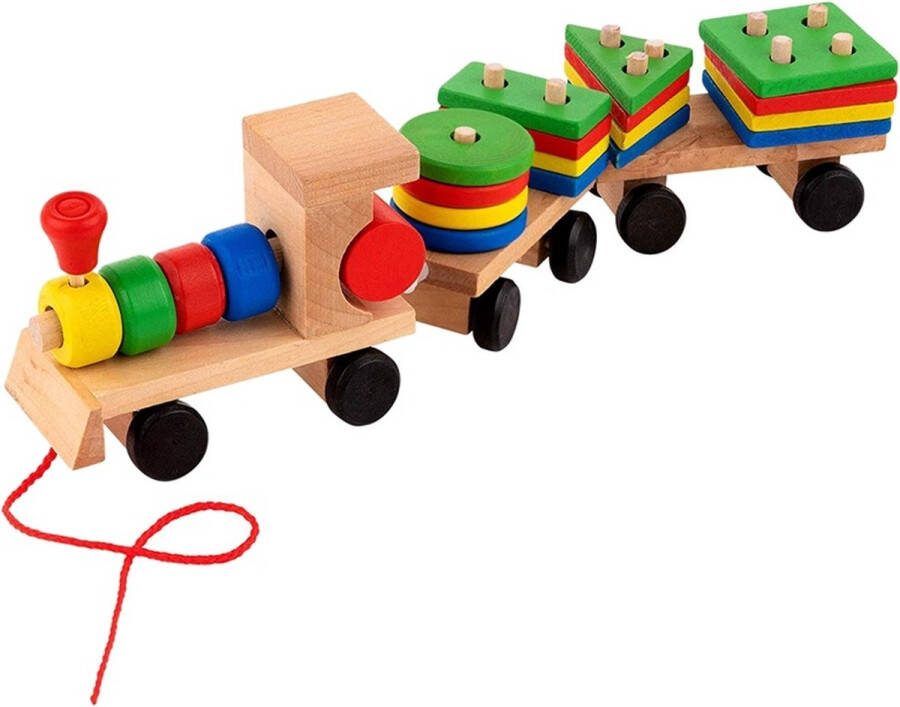 Ikonka Houten Trein met blokken en vormen Blokkentrein Treinlocomotief Speelgoedtrein Educatie met vormen en kleuren