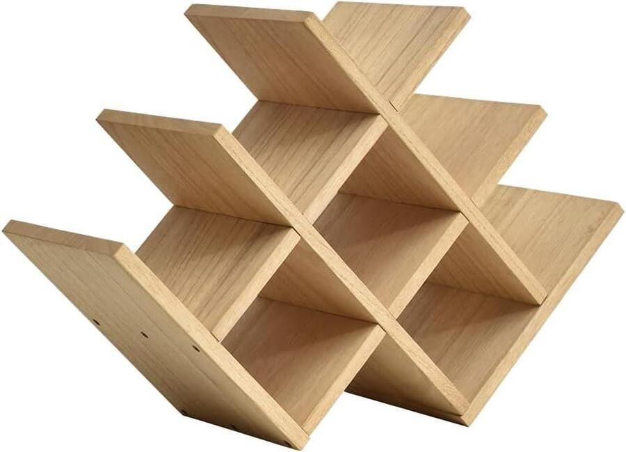 Houten wijnrek 8 flessen 3 niveaus staande wijndisplayplank opslag flessenhouder glazen plank natuurlijke kleur