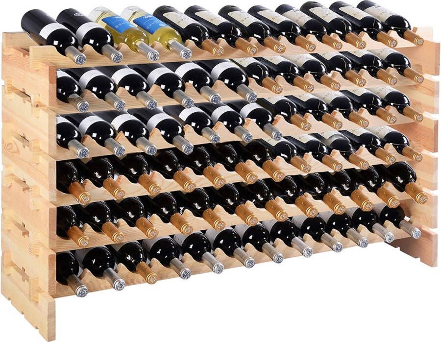 Houten wijnrek stapelbare wijnstandaard flessenrek 6 hoogtes naar keuze stabiel houten rek wijnkast flessenstandaard (voor 72 flessen)